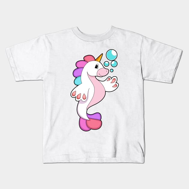 Unicorn with Water bubbles Kids T-Shirt by Markus Schnabel